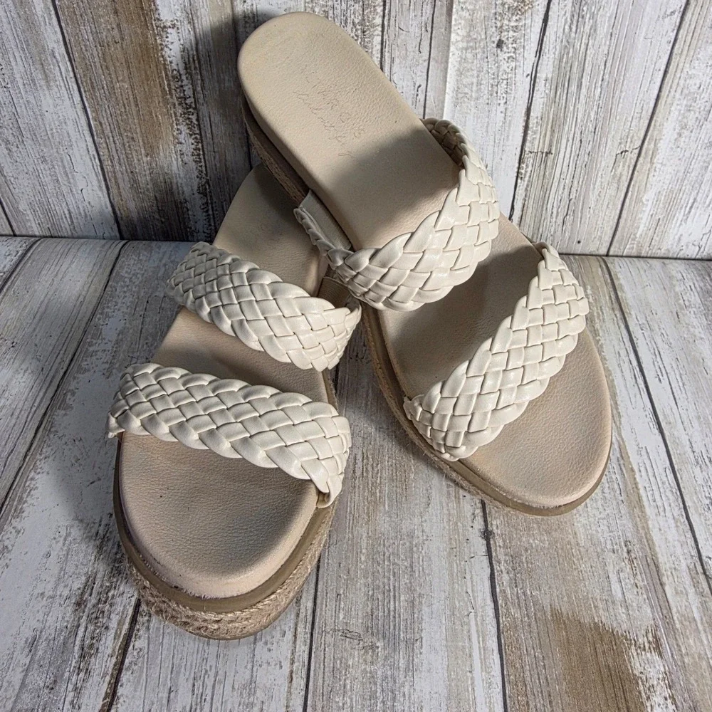 Altar State Beige Woven Platform Espadrille Wedge Sandals Women's Size 7